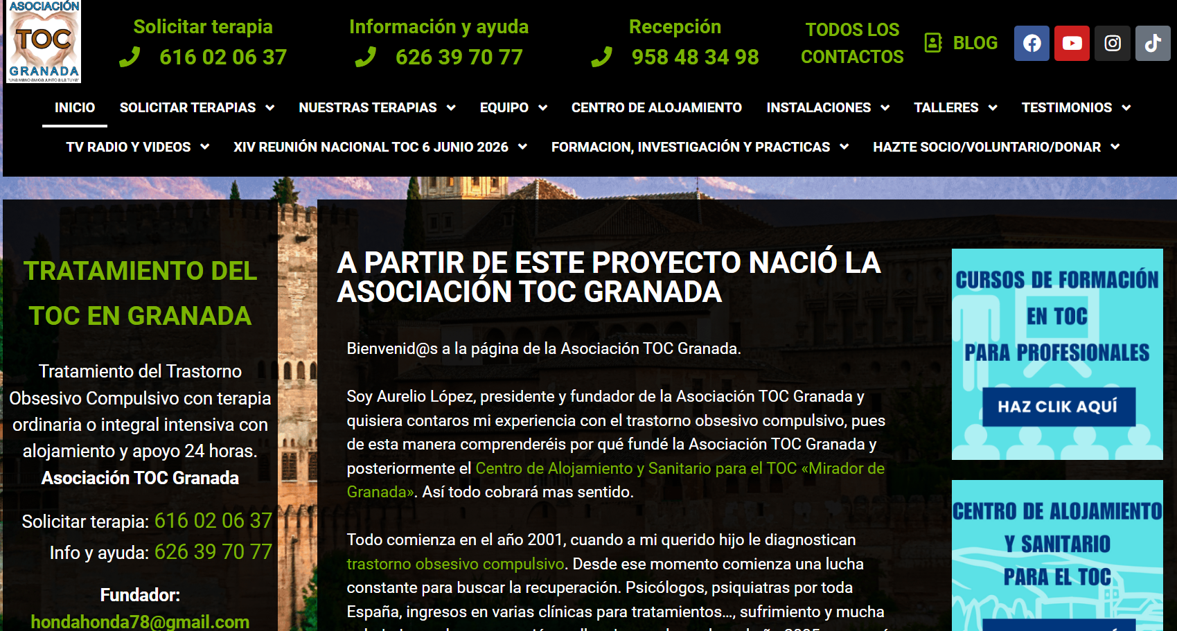 Antes: web antigua TOC Granada — demasiadas opciones